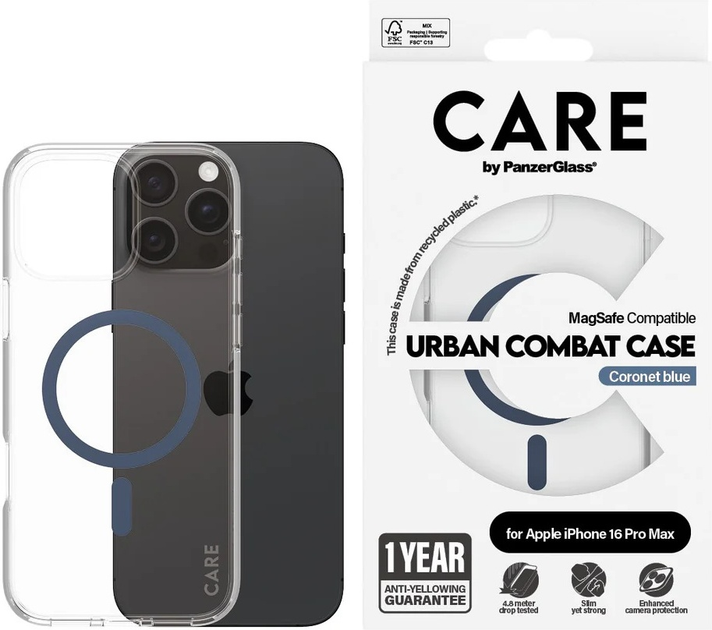 Панель CARE by PanzerGlass Flagship Case Transparent Urban Combat w. Blue MagSafe для Apple iPhone 16 Pro Max (5715685004346) - зображення 3