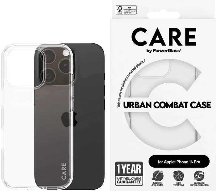 Панель CARE by PanzerGlass Flagship Case Transparent Urban Combat w. Clear Frame для Apple iPhone 16 Pro (5715685004209) - зображення 3