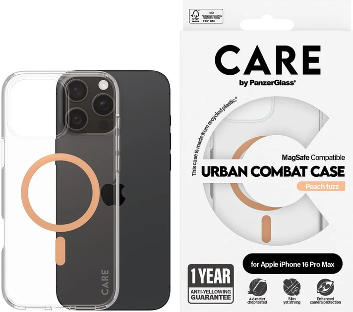 Панель CARE by PanzerGlass Flagship Case Transparent Urban Combat w. Peachy MagSafe для Apple iPhone 16 Pro Max (5715685004421) - зображення 3