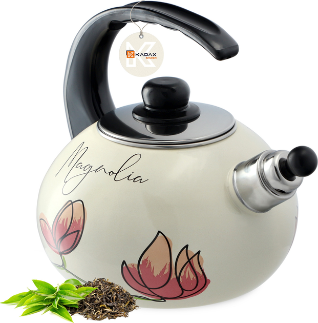 Czajnik emaliowany Kadax Marbella kwiaty magnolii 2.2 l (5903699472132) - obraz 1
