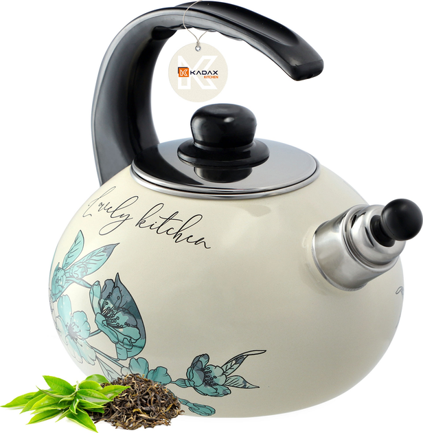 Czajnik emaliowany Kadax Marbella Zielone kwiatki 2.2 l (5903699472149) - obraz 1