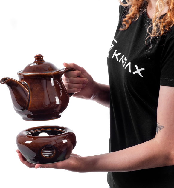 Dzbanek na herbatę kamionkowy Kadax Olympia z podgrzewaczem Brązowy 1 l (5903699480359) - obraz 3