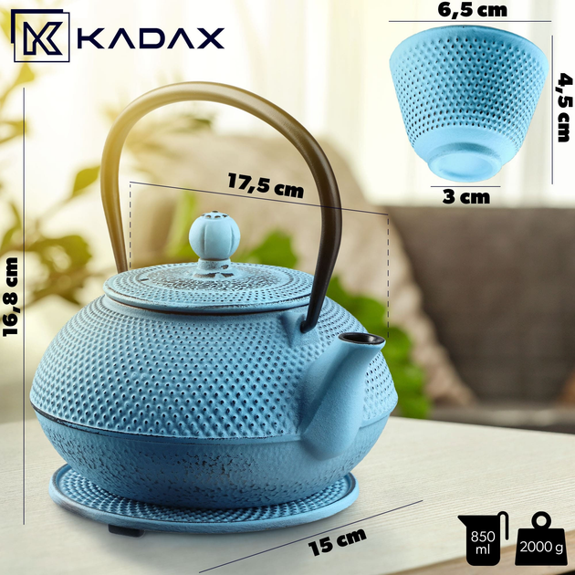 Заварний чайник чавунний Kadax Teramo з піалами Синій 0.85 л (5903699469804) - зображення 2