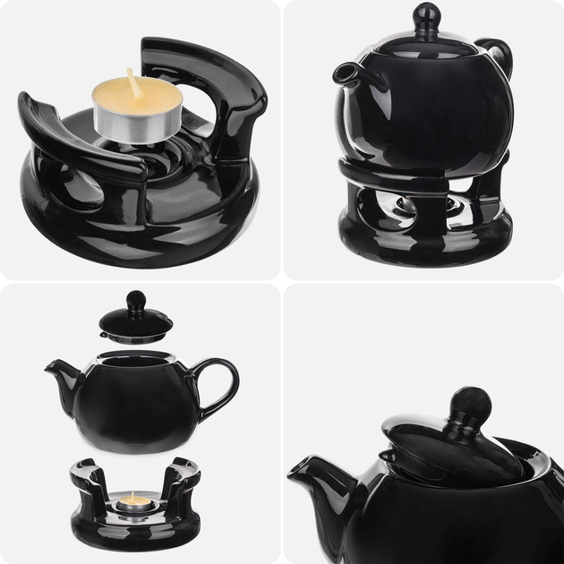 Dzbanek na herbatę ceramiczny Kadax Irais z podgrzewaczem Czarny 1 l (5906638318454) - obraz 4