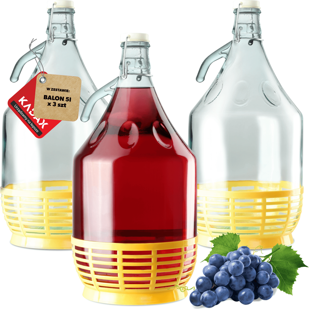Zestaw gąsiorów Kadax na wino z korkiem mechanicznym 5 l x 3 szt (5903699436622) - obraz 1