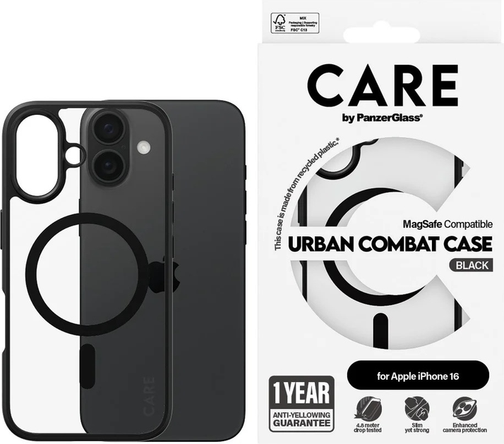 Панель CARE by PanzerGlass Flagship Case Transparent Urban Combat w. Black Frame & MagSafe для Apple iPhone 16 (5715685004230) - зображення 3