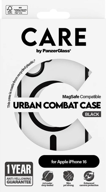 Панель CARE by PanzerGlass Flagship Case Transparent Urban Combat w. Black Frame & MagSafe для Apple iPhone 16 (5715685004230) - зображення 4