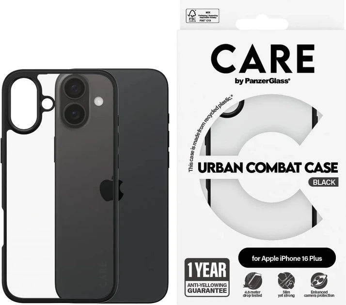 Панель CARE by PanzerGlass Flagship Case Transparent Urban Combat w. Black Frame для Apple iPhone 16 Plus (5715685004292) - зображення 3
