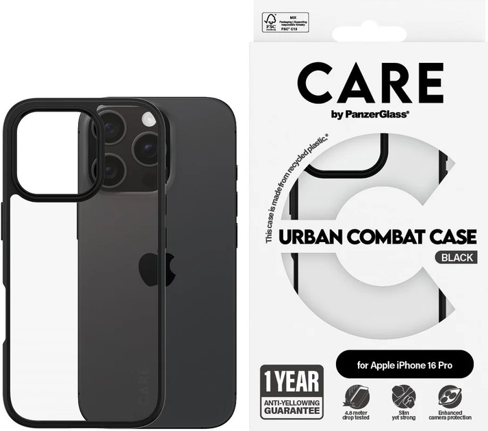 Etui CARE by PanzerGlass Flagship Case Transparent Urban Combat w. Black Frame do Apple iPhone 16 Pro (5715685004285) - obraz 3