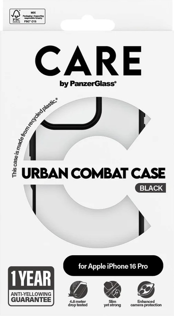 Etui CARE by PanzerGlass Flagship Case Transparent Urban Combat w. Black Frame do Apple iPhone 16 Pro (5715685004285) - obraz 4
