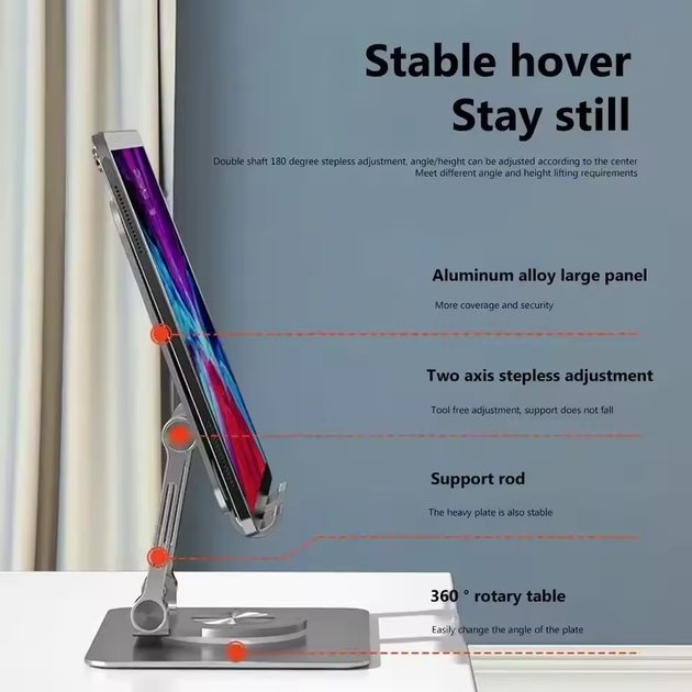Подставка для планшета 360° 4.7-12" Tablet Stand P2028 Silver - Фото 6 Подставка для планшета 360° 4.7-12" Tablet Stand P2028 Silver - изображение 6
