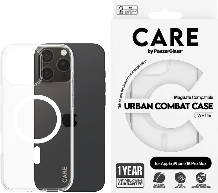 Панель CARE by PanzerGlass Flagship Case Transparent Urban Combat w. White MagSafe для Apple iPhone 16 Pro Max (5715685004063) - зображення 3