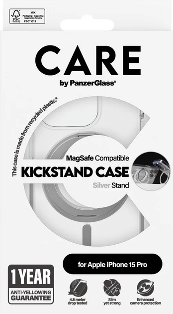 Панель CARE by PanzerGlass Feature Case Transparent w. Silver Kickstand & MagSafe для Apple iPhone 15 Pro (5715685005497) - зображення 4