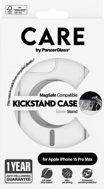 Панель CARE by PanzerGlass Feature Case Transparent w. Silver Kickstand & MagSafe для Apple iPhone 15 Pro Max (5715685005503) - зображення 4