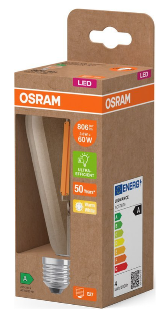 Лампа світлодіодна Osram LED ST64 E27 4W 830 806LM FIL ULTR (4099854235634) - зображення 4