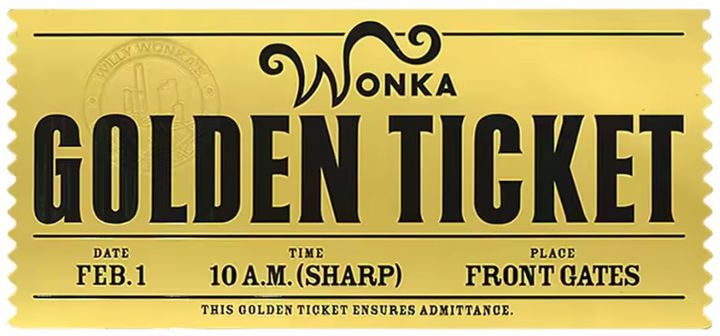Щаслива сувенірна банкнота. Квиток Willy Wonka Golden Ticket. Чарлі та шоколадна фабрика - Фото 1 Щаслива сувенірна банкнота. Квиток Willy Wonka Golden Ticket. Чарлі та шоколадна фабрика - изображение 1