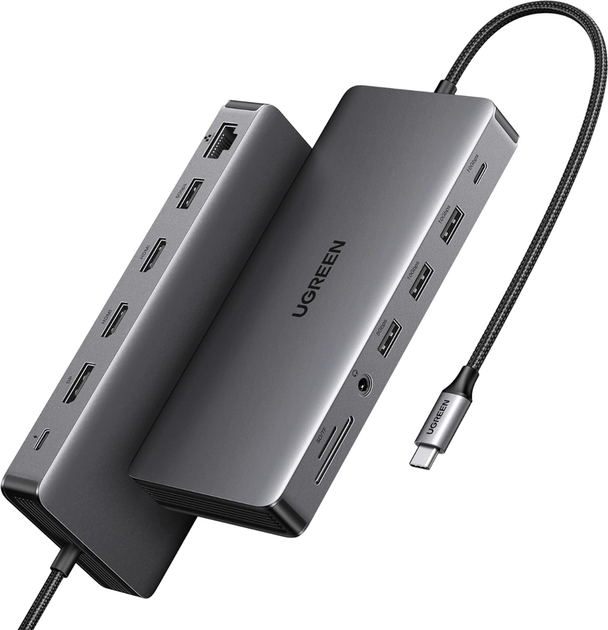 USB-хаб Ugreen CM681 13-in-1 USB-C to 4xUSB 3.0/USB-C/2xHDMI/DP/RJ-45/AUX/SD/TF/PD 100W Grey (6941876219780) - зображення 1