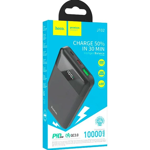 Внешний аккумулятор Hoco J102 Cool Figure 10000mAh 20W Black [101320] - изображение 4