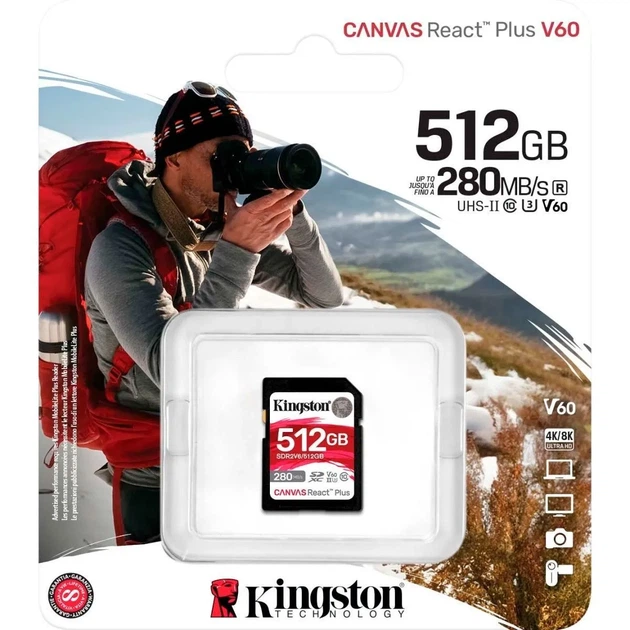 Карта памяти Kingston SDXC Canvas React Plus 512GB Class 10 UHS-II U3 V60 (SDR2V6/512GB) Б/У [144709] - изображение 3