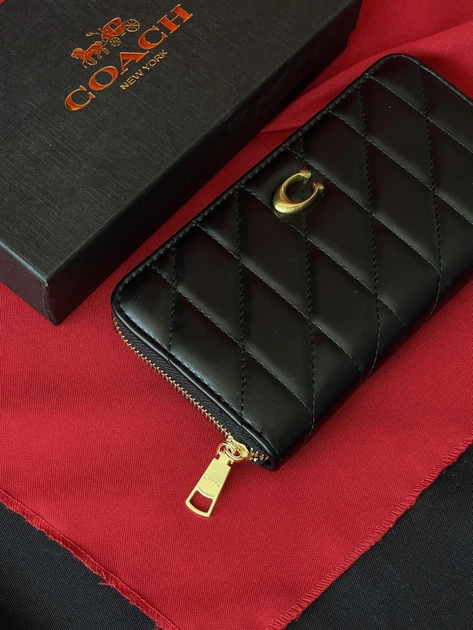 Женский кошелек Coach Quilted Leather Zip Around Long Walle черный большой - Фото 2 Женский кошелек Coach Quilted Leather Zip Around Long Walle черный большой - изображение 2
