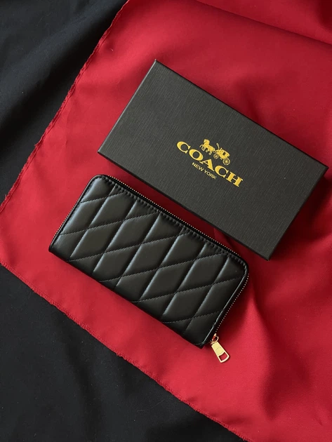 Женский кошелек Coach Quilted Leather Zip Around Long Walle черный большой - Фото 4 Женский кошелек Coach Quilted Leather Zip Around Long Walle черный большой - изображение 4