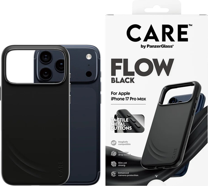 Etui CARE by PanzerGlass Feature FLOW Case Black w. MagSafe do Apple iPhone 17 Pro Max (CR83131) - obraz 3