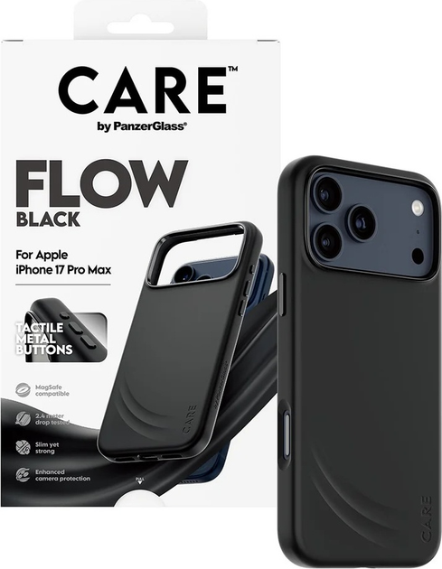 Etui CARE by PanzerGlass Feature FLOW Case Black w. MagSafe do Apple iPhone 17 Pro Max (CR83131) - obraz 4
