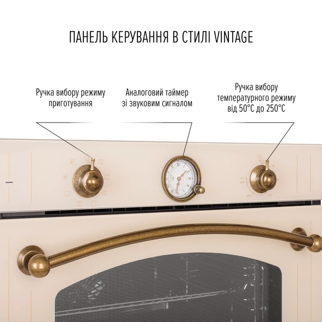 Духова шафа електрична PERFELLI VINTAGE 6A8N BEIGE - изображение 4
