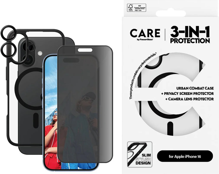 Комплект панель + скло CARE by PanzerGlass Flagship 3-in-1 Privacy Bundle для Apple iPhone 16 (B1357+P2861+1283) - зображення 5