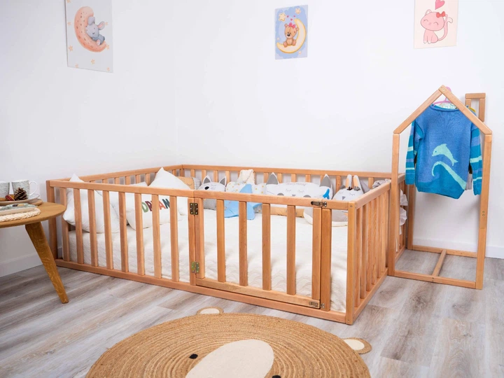 Детский деревянный манеж-кровать Монтессори BUSY WOOD напольная Модель 6.2 200х140 см Натуральное дерево - изображение 11