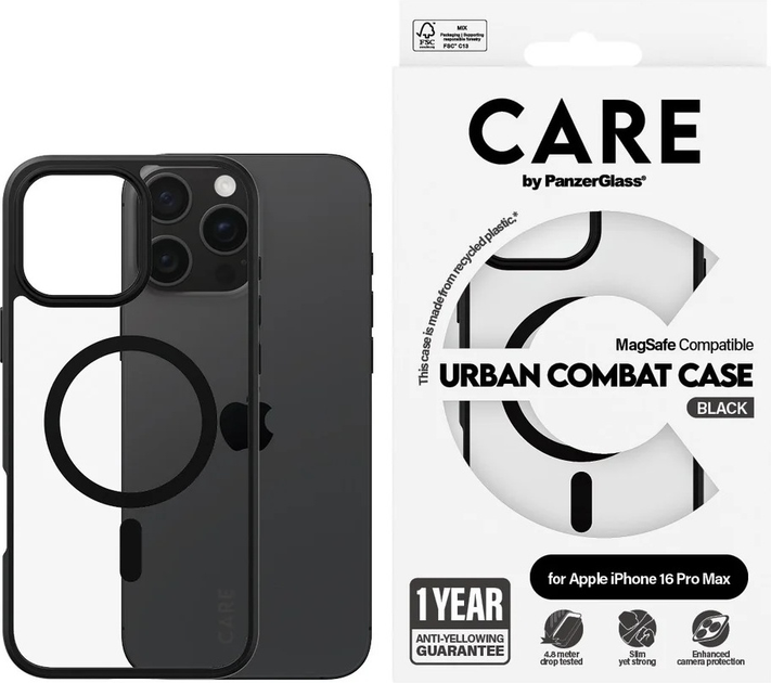 Etui CARE by PanzerGlass Flagship Case Transparent Urban Combat w. Black Frame & MagSafe do Apple iPhone 16 Pro Max (5715685004261) - obraz 3