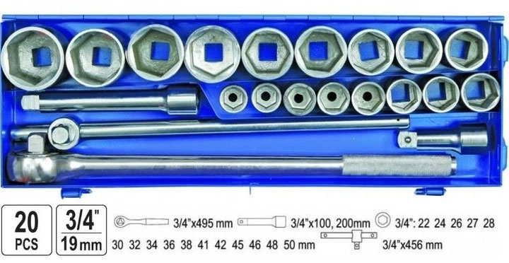 Zestaw nasadek Vorel 58150 kwadrat 3/4" M22-50 mm z grzechotką i pokrętłem kpl. 20 szt (5906083581502) - obraz 2