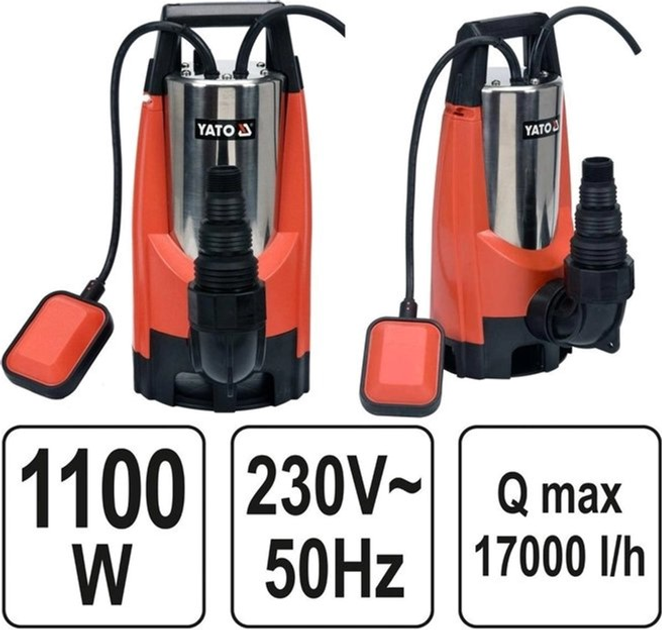 Насос для брудної води мережевий Yato YT-85343 1100 Вт 14000 л/год 10 м глибина 7 м (5906083051302) - зображення 3