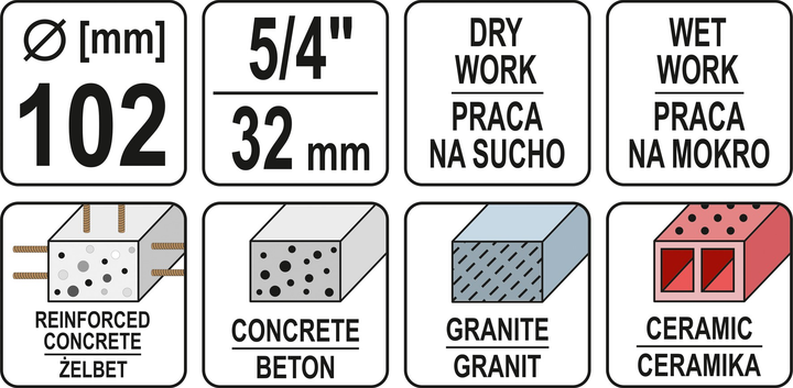 Wiertło koronowe diamentowe Yato YT-60376 102 x 430 mm – M32 (5906083048098) - obraz 4
