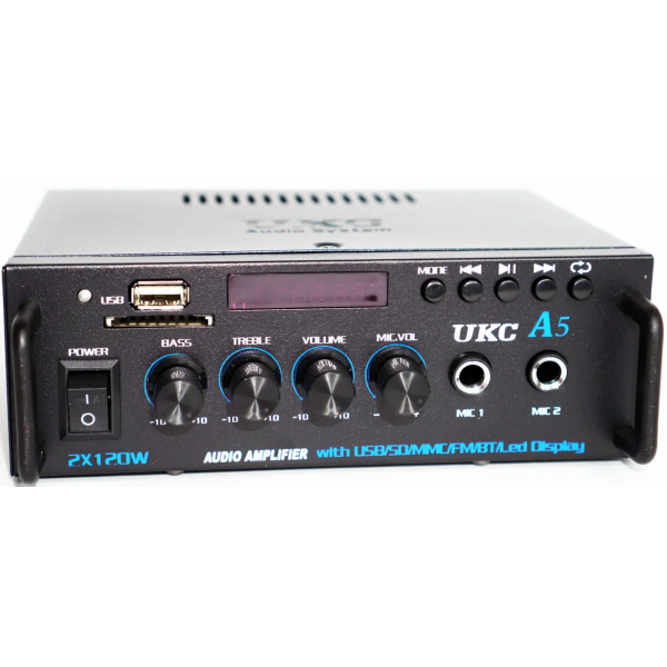 Підсилювач звуку UKC A5 Bluetooth USB SD FM MP3 2x120W стерео підсилювач караоке з двома мікрофонними входами аудіопідсилювач для колонок акустики радіо дисплей пульт ДК домашній музичний центр підтримка флешки карт пам'яті - изображение 5