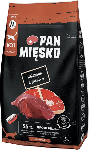 Sucha karma dla kotów Pan Mięsko Wołowina z jeleniem M 5 kg (5905342292647) - obraz 1