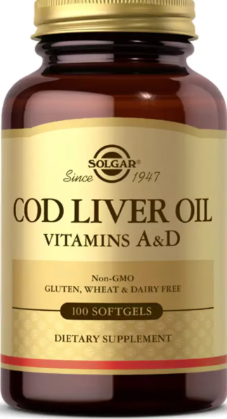 Витамины А и D из печени трески SOLGAR Cod Liver Oil Vitamins A&D 100 гелевых капсул - Фото 1 Витамины А и D из печени трески SOLGAR Cod Liver Oil Vitamins A&D 100 гелевых капсул - изображение 1