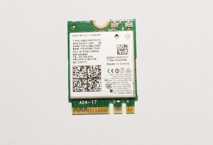 Wi-Fi адаптер Intel 3168NGW Dual Band AC 802.11ac WLAN Bluetooth Б/В - Фото 1 Wi-Fi адаптер Intel 3168NGW Dual Band AC 802.11ac WLAN Bluetooth Б/В - изображение 1