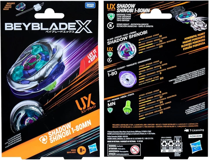 Бейблейд із пусковим пристроєм Hasbro Beyblade X Shadow Shinobi 1