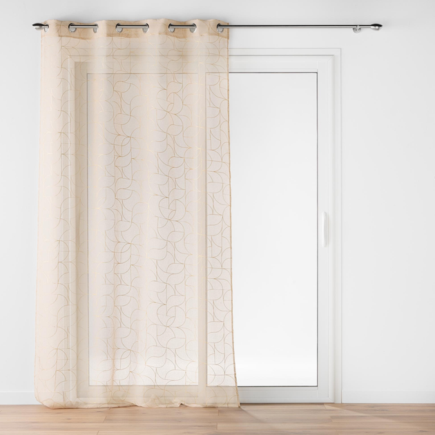 Firana Douceur d'intérieur Louxor na przelotkach ze złotym nadrukiem Beżowa 140 x 280 cm (3574386276481) - obraz 1