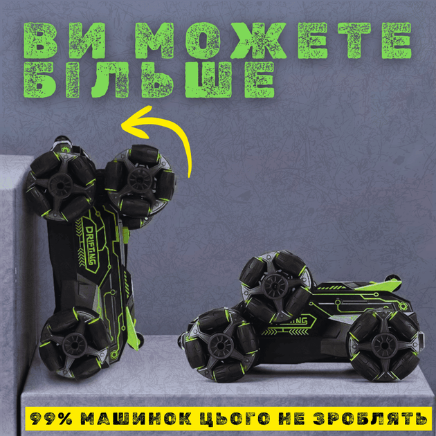 Трюкова Машинка Перевертень з Годинником та Пультом Управління Всюдихід Позашляховик з Паром Музикою та LED Підсвічуванням + Обертання на 360° Демо Режим та Дрифт Stunt Car JC03 - зображення 10