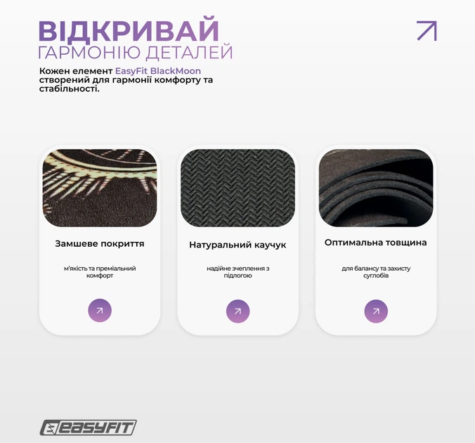 Коврик для йоги EasyFit BlackMoon 183х61х0/3 см каремат из каучука EF-1926-2 Черный (56003146) - изображение 3