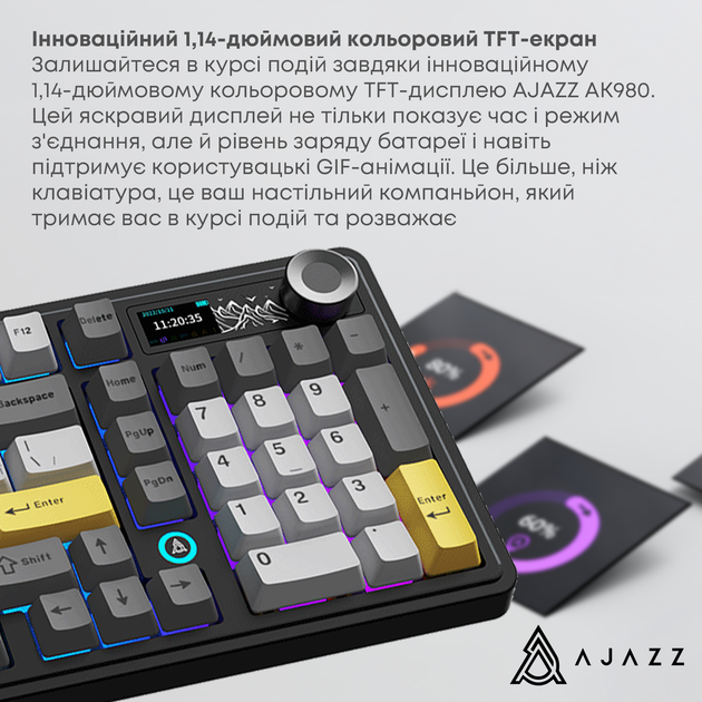 Клавіатура Ajazz AK980 RGB Clear Sky Switch Wireless (AK980-CS-BGY) Black/Gray/Yellow - зображення 3