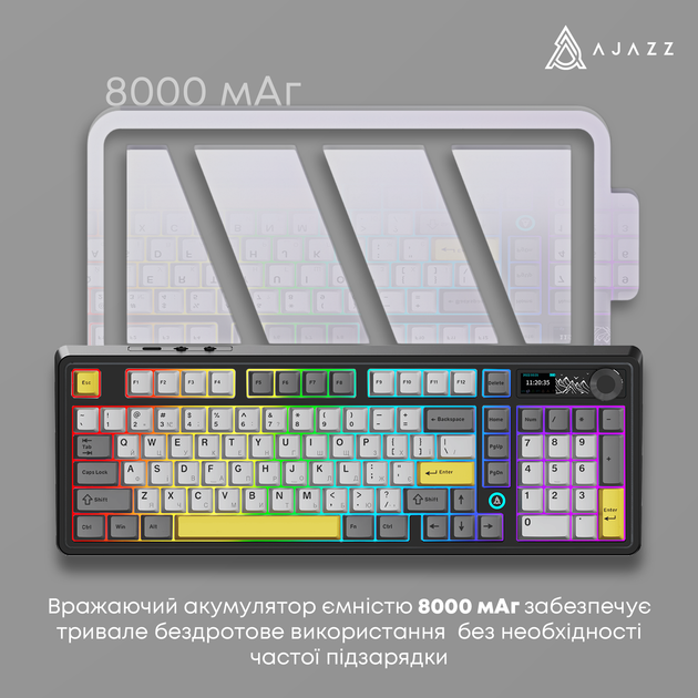 Клавіатура Ajazz AK980 RGB Clear Sky Switch Wireless (AK980-CS-BGY) Black/Gray/Yellow - зображення 4