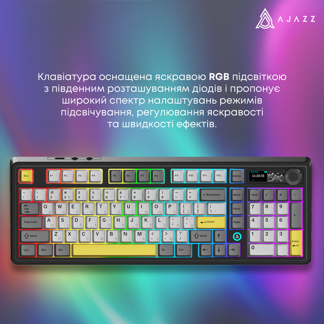 Клавіатура Ajazz AK980 RGB Clear Sky Switch Wireless (AK980-CS-BGY) Black/Gray/Yellow - зображення 7