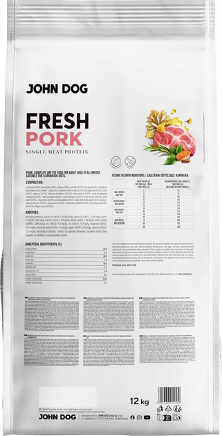 Сухий корм для собак John Dog Fresh Adult монобілкова Свинина L 12 кг (5903769014569) - зображення 2