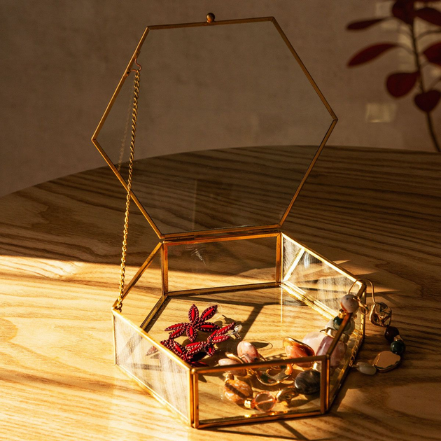Скринька для біжутерії Homla Grazia шестикутна Золотиста 17 x 16 x 5 см (5902869978528) - зображення 5