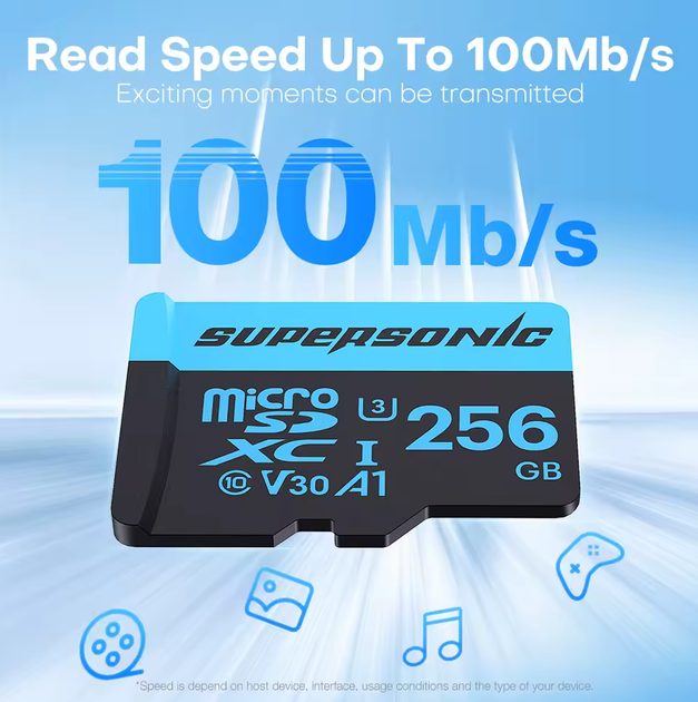 Карта памяти TF SuperSonic MicroSD UHS-I U3 V30 A1 64Gb с адаптером - изображение 3