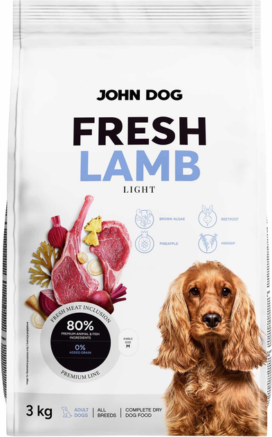 Sucha karma dla psów John Dog Fresh Adult Jagnięcina M 3 kg (5903769014477) - obraz 1
