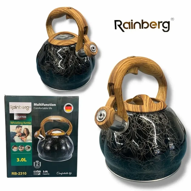 Чайник со свистком Rainberg RB-2310 3 л из нержавеющей стали для всех типов плит - Фото 2 Чайник со свистком Rainberg RB-2310 3 л из нержавеющей стали для всех типов плит - изображение 2